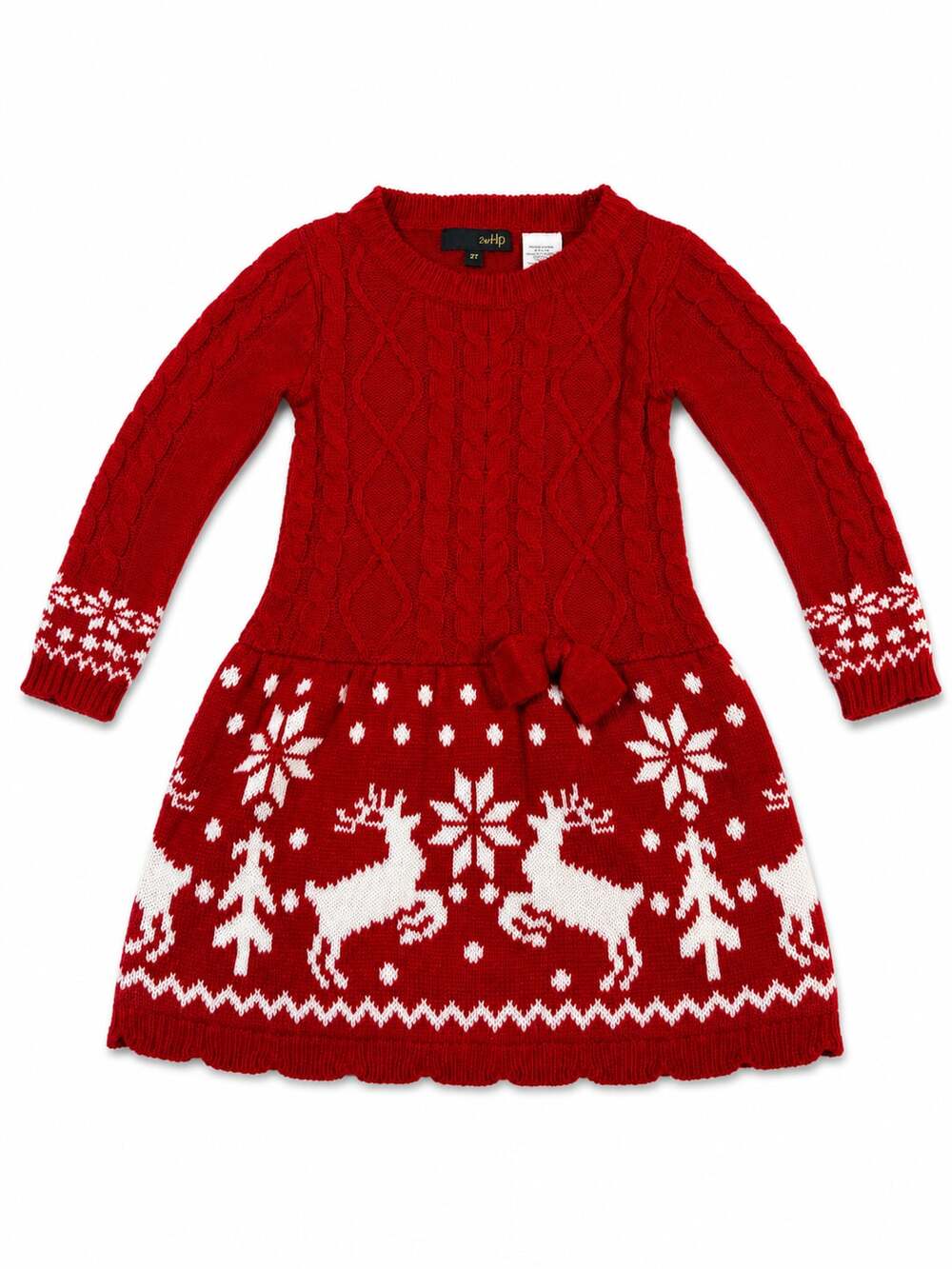 2-Hip Girls Red Christmas Reindeer Cable Knit Sweater Dress Size 3T